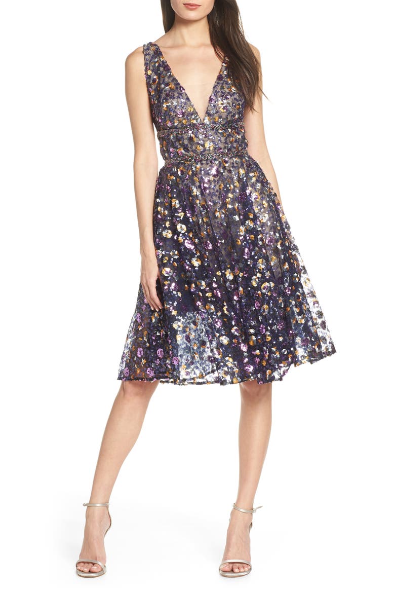 Bronx and Banco Sequin Fit & Flare Dress, Main, color, MULTICOLOR