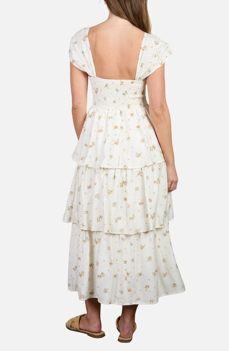 AUGUST SKY Floral Cap Sleeve Tiered Sundress, Alternate, color, Cream Multi