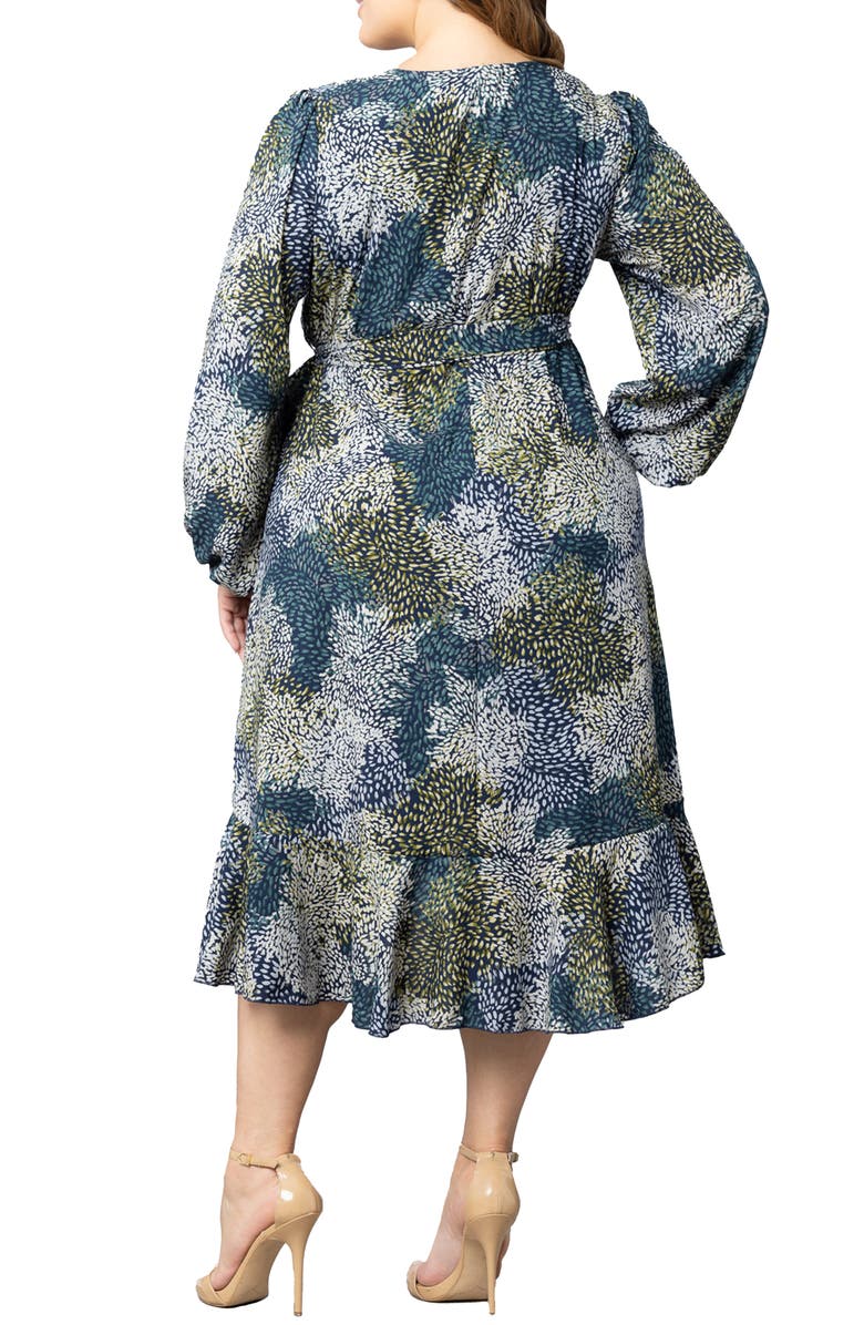Kiyonna Julia Long Sleeve Midi Wrap Dress, Alternate, color, Blue Impressionist Print