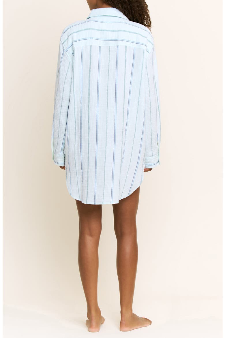 Long Weekend Cotton Shirtdress Nightgown, Alternate, color, AQUA SOUTHWEST STRIPE
