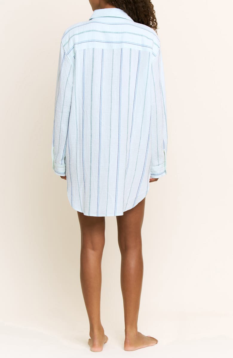 Honeydew Long Weekend Cotton Shirtdress Nightgown, Alternate, color, Aqua Southwest Stripe