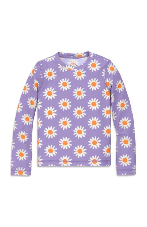Kids Long Sleeve Swim Top In Daisies (Toddler, Little Kid, Big Kid)