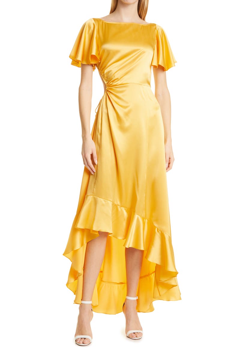Patti High-Low Cutout Silk Dress, Main, color, SUNSET