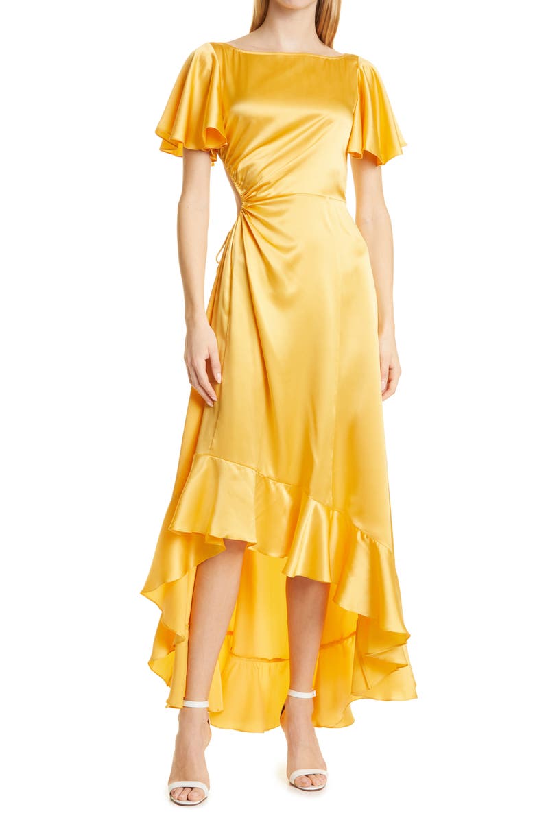 Cinq à Sept Patti High-Low Cutout Silk Dress, Main, color, Sunset