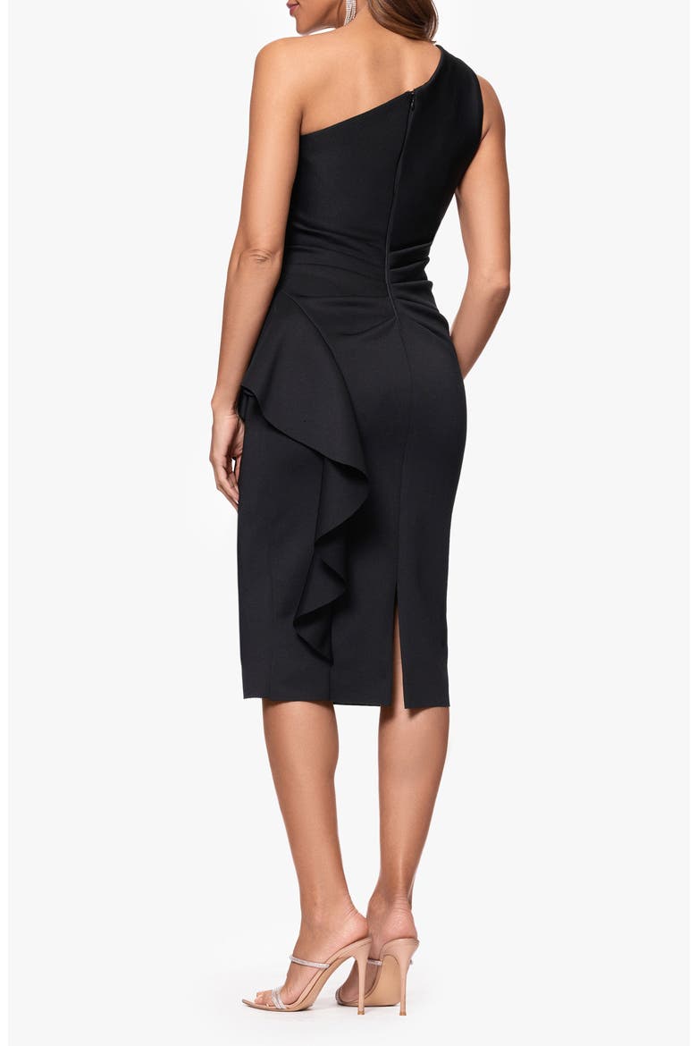 Gathered One-Shoulder Cocktail Dress, Alternate, color, BLACK