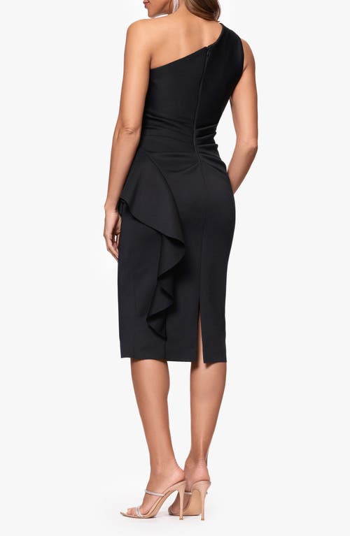 Xscape Evenings Gathered One-shoulder Cocktail Dress In Black