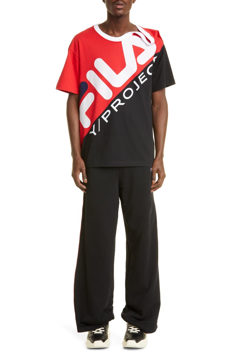 x FILA Logo Panel Cotton Sweatpants, Alternate, color, BLACK