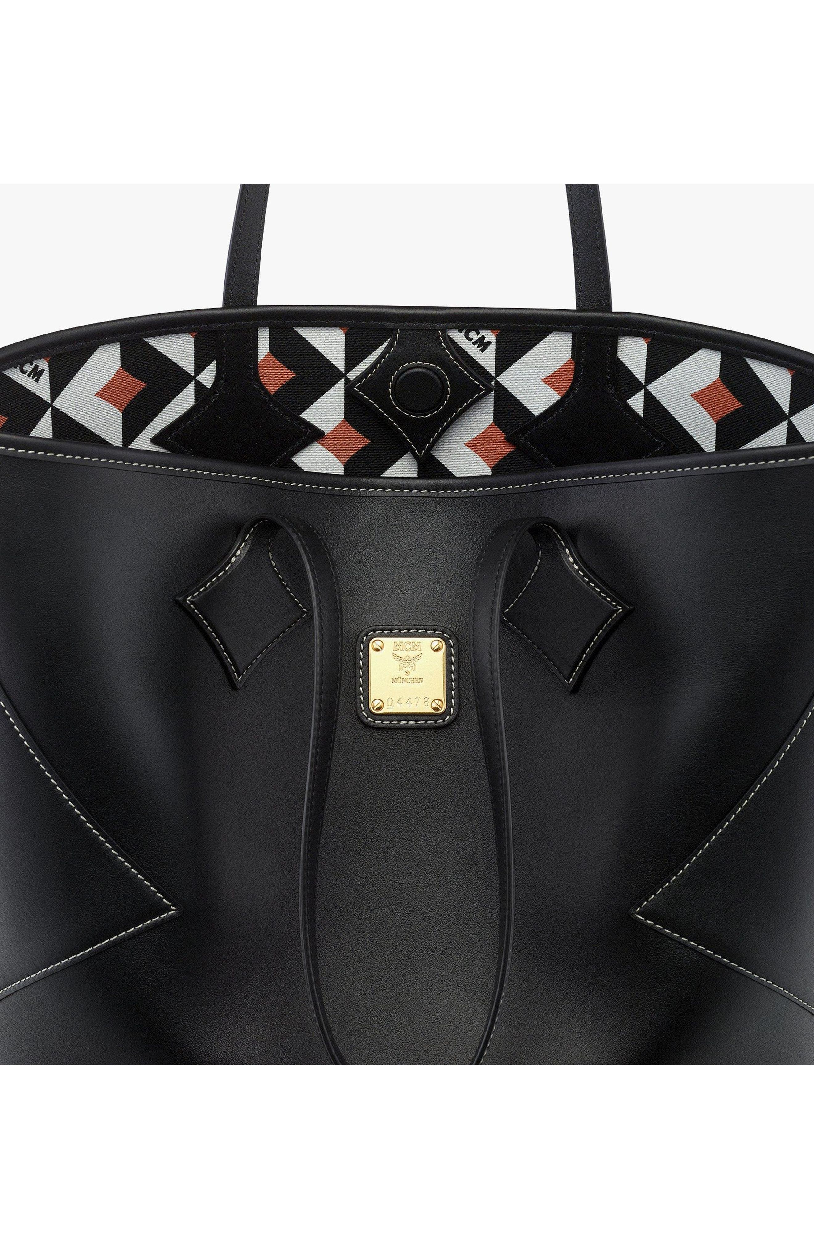 MCM Large Dia Shopper in Calfskin Leather, Alternate, color, Black