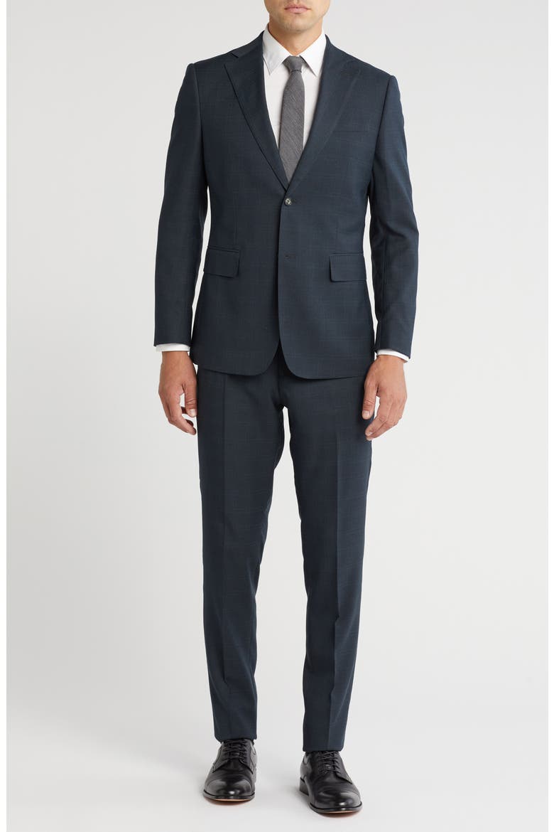 Two-Button Flat Front Suit, Main, color, GREEN