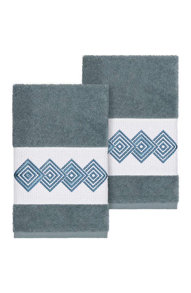 Linum Home Textiles Noah Embellished Hand Towel - Set of 2 - Teal, Main, color, Teal