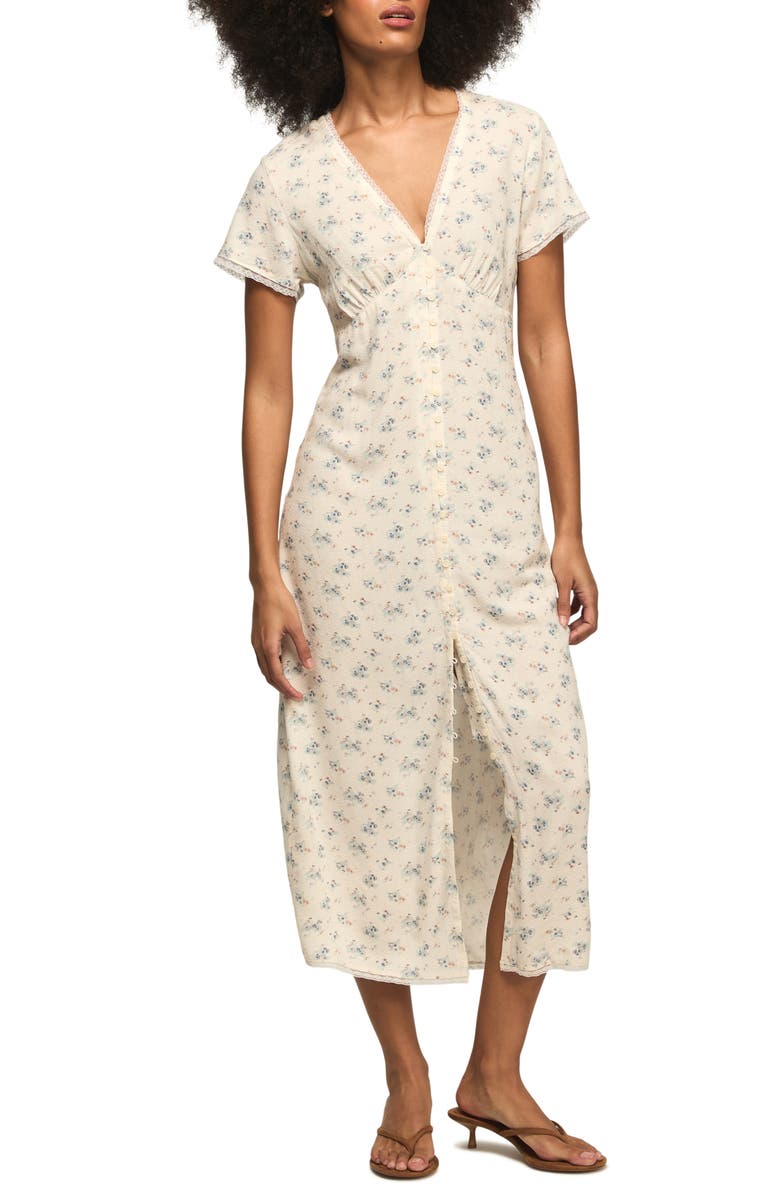 Lucky Brand Simone Floral Midi Dress, Main, color, Cream Floral