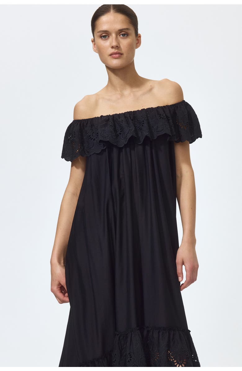 H&M Broderie Anglaise Off-the-shoulder Dress, Alternate, color, Black