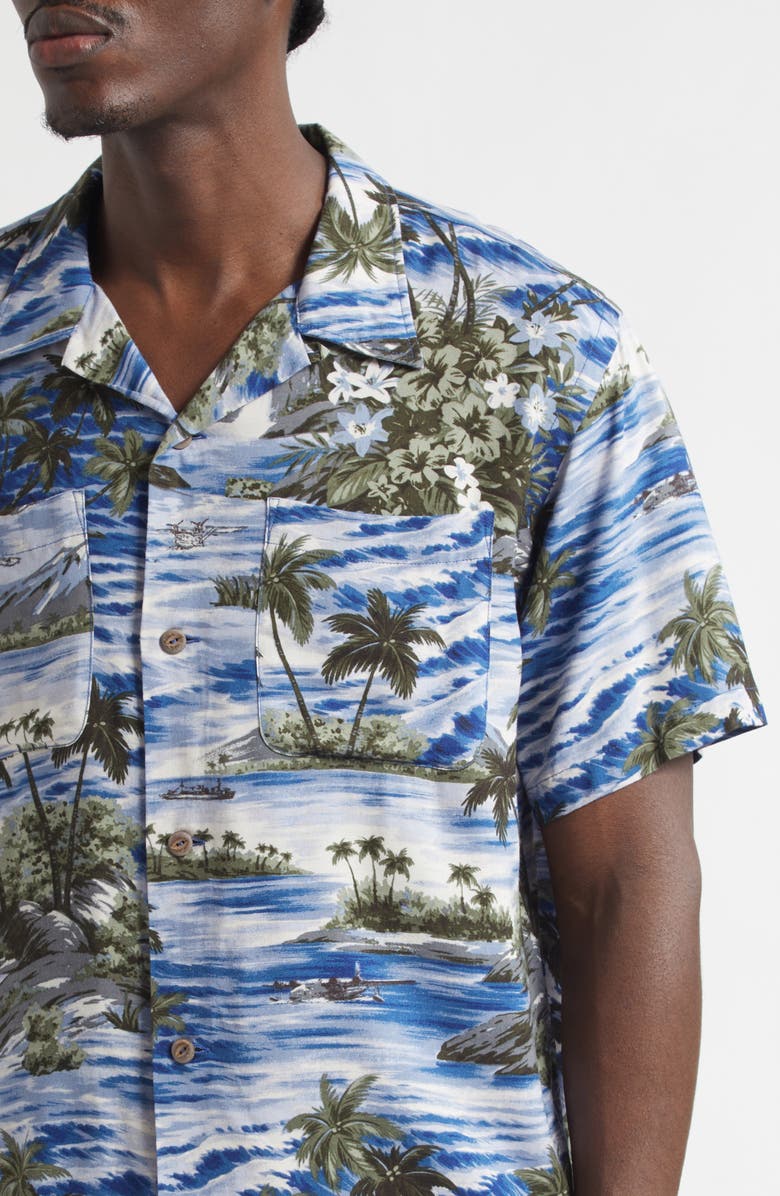 Double RL Tropical Print Camp Shirt, Alternate, color, Blue Multi