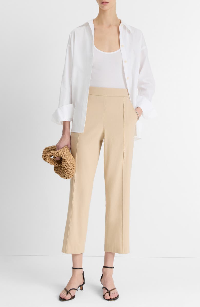 Vince Pintuck Linen Blend Tapered Trousers, Alternate, color, Pale Nut