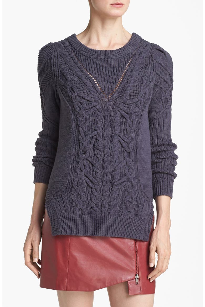 Cable Knit Sweater, Alternate, color, GREY- METEOR