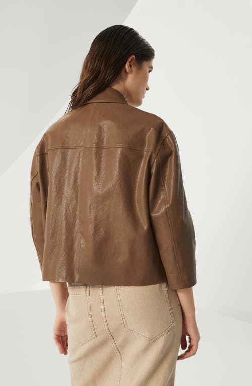 Brunello Cucinelli Embellished Polished Leather Outerwear Blazer In Brown
