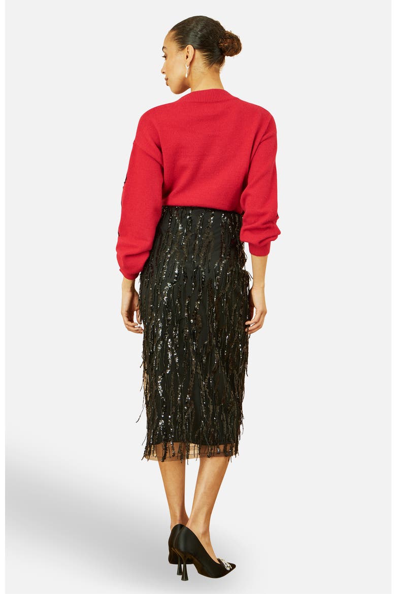 Sequinned Bow Neckline Sweater, Alternate, color, Red