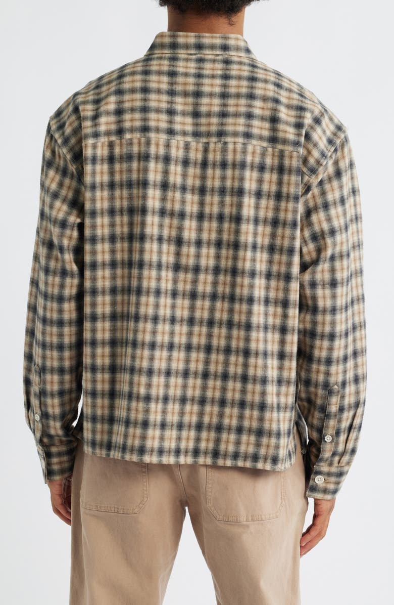 BP. Boxy Fit Plaid Cotton Flannel Button-Up Shirt, Alternate, color, Brown Fiver Ombre Plaid