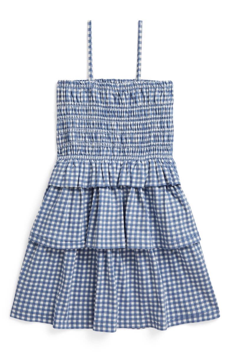 Polo Ralph Lauren Kids' Gingham Smocked Bodice Tiered Cotton Sundress, Main, color, Blue Gingham