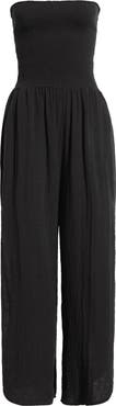 Elan Smocked Strapless Cover-Up Jumpsuit