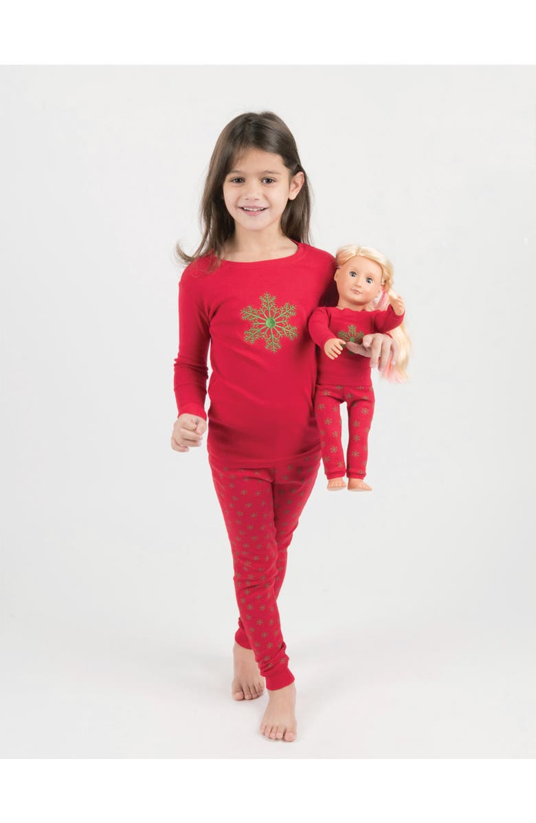 Leveret Girls Matching Doll Printed Cotton Pajamas, Animal & Seasonal Prints, Alternate, color, Snowflake
