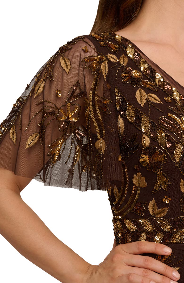 Adrianna Papell Embellished Flutter Sleeve Cocktail Dress, Alternate, color, Chocolate