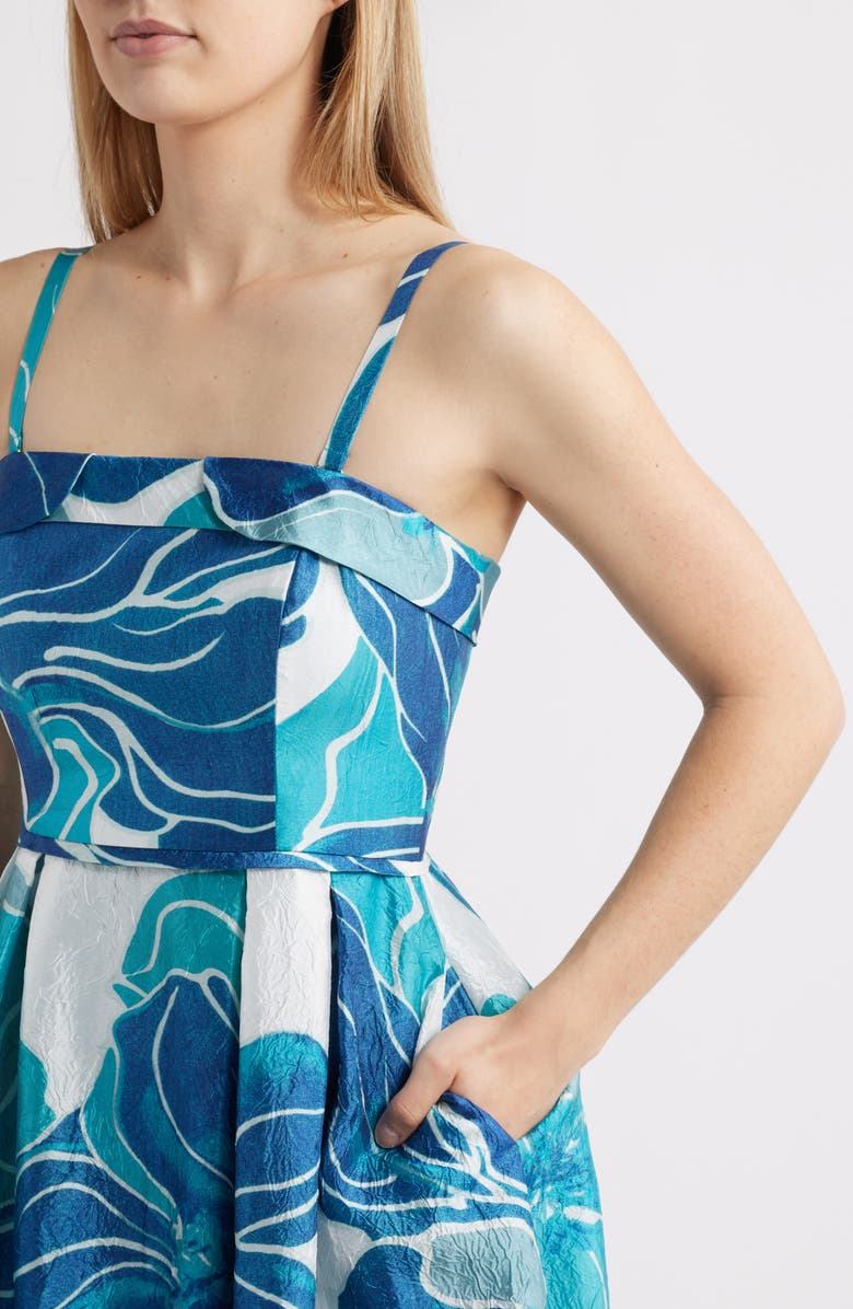 Tahari ASL Floral Crinkled Satin Gown, Alternate, color, Teal Navy