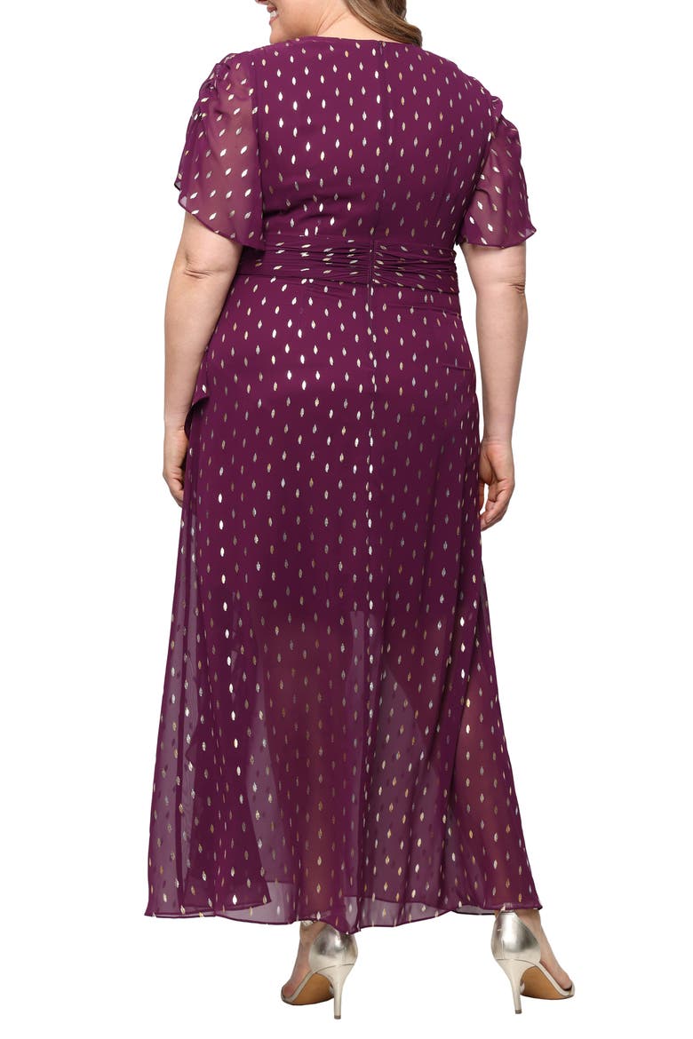 Flutter Sleeve Fil Coupé Maxi Dress, Alternate, color, ITALIAN PLUM