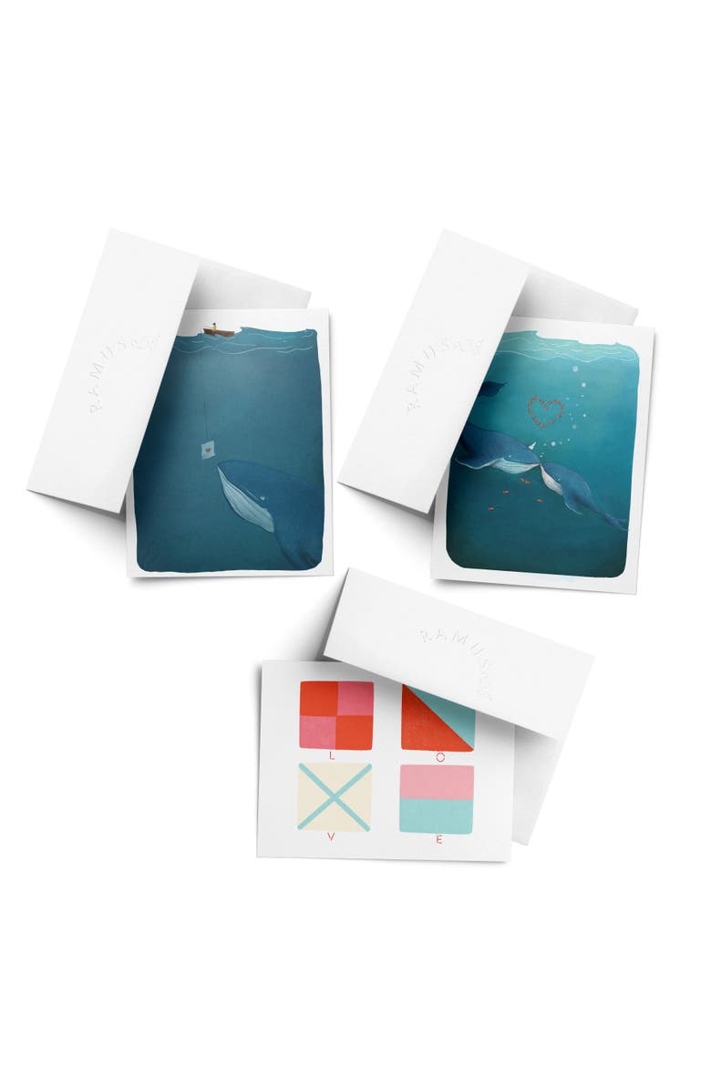 Ramus & Co Love/Valentine's Assorted Greeting Card Pack (3ct) "Love Note Whale, Whales, LOVE Nautical Flags", Main, color, Multi-Pack