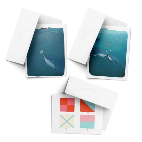 Love/Valentine's Assorted Greeting Card Pack (3ct) "Love Note Whale, Whales, LOVE Nautical Flags"