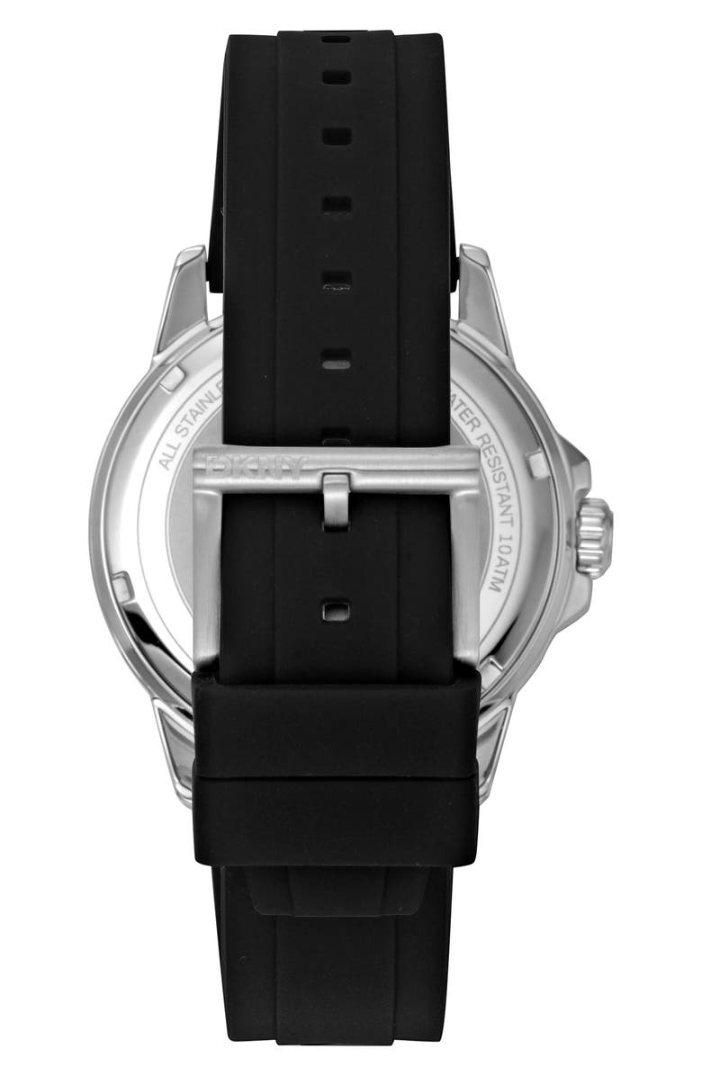 DKNY Sport Silicone Strap Watch, 43mm, Alternate, color, Silver/ Strap