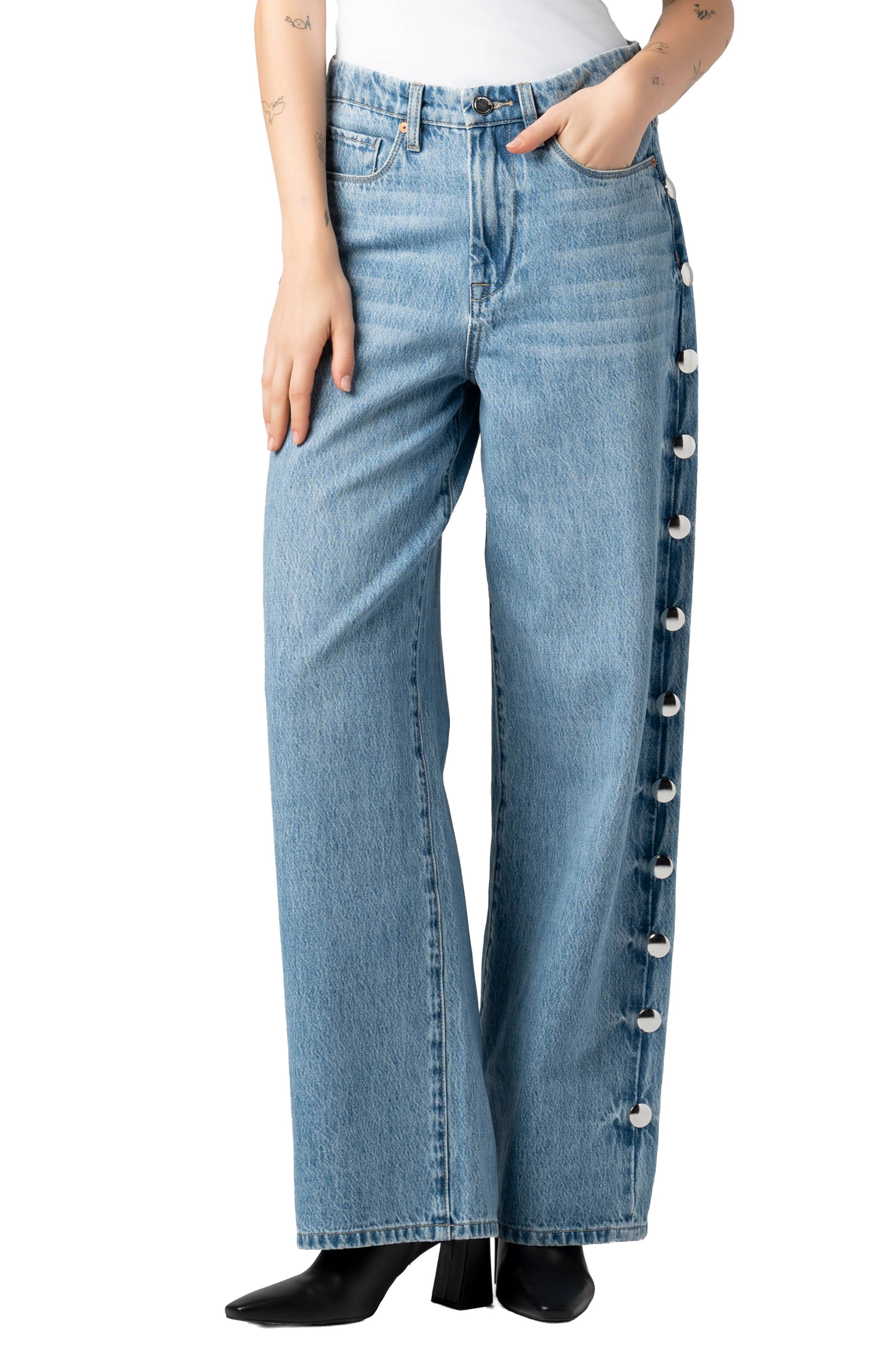 Franklin Studded Barrel Leg Jeans