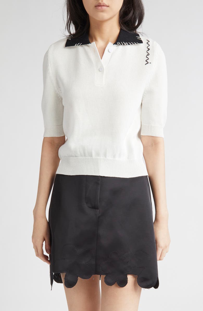 Marni Embroidered Logo Polo, Main, color, Natural White
