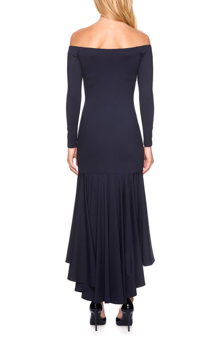 Susana Monaco Off the Shoulder Long Sleeve High-Low Dress, Alternate, color, Midnight