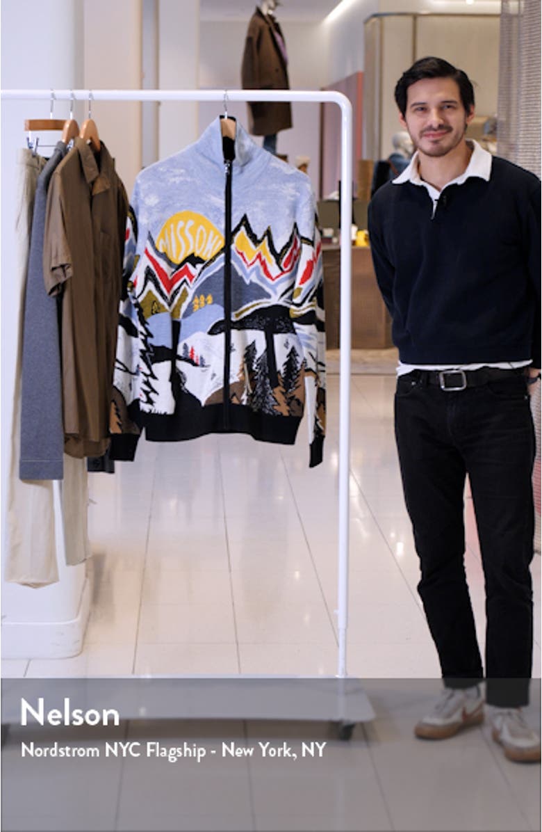 Mountain Scene Jacquard Wool Blend Zip Cardigan, sales video thumbnail