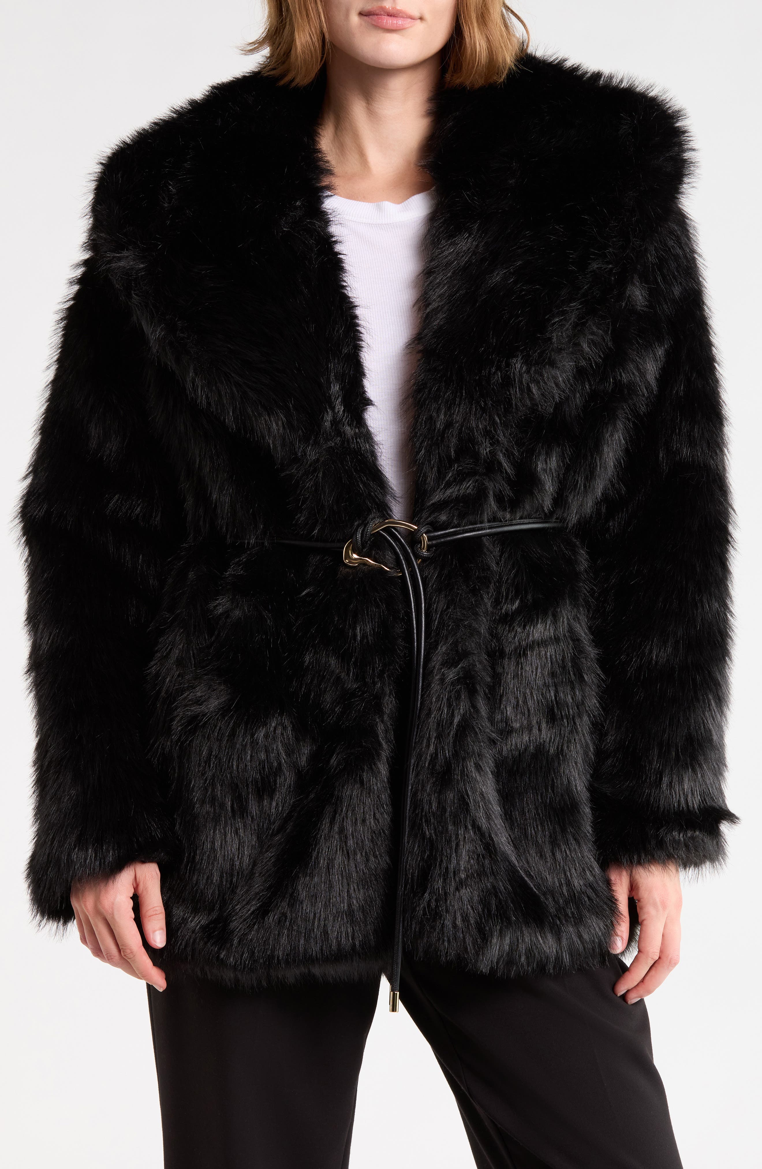 Belted Faux Fur Coat