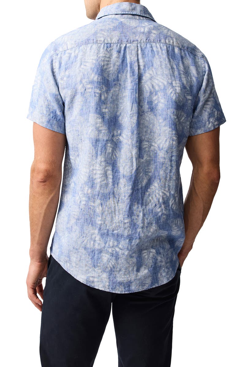 Rodd & Gunn Savill Bay Frond Print Short Sleeve Linen Button-Up Shirt, Alternate, color, Chambray