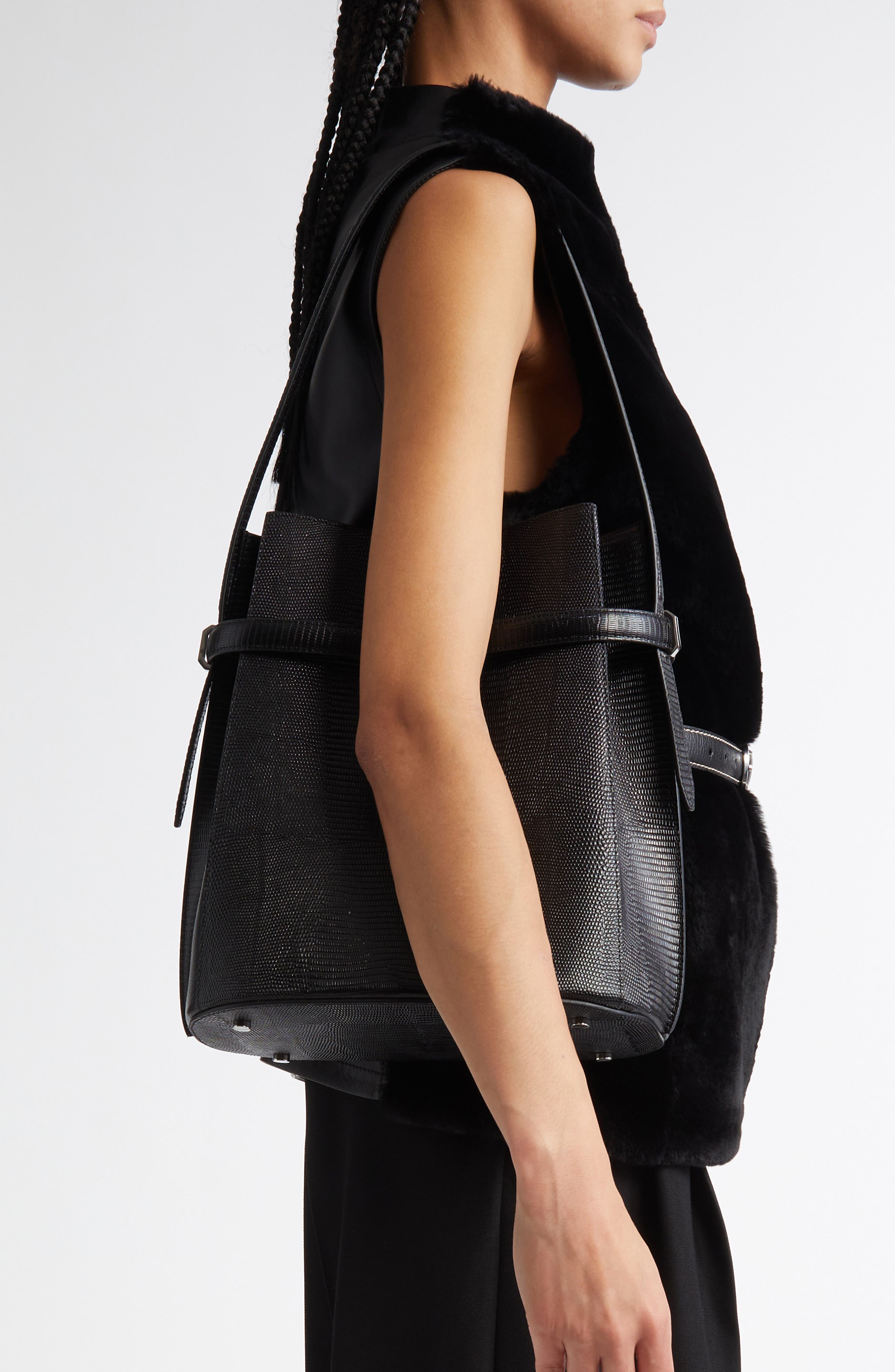 TOTEME Belted Lizard Embossed Leather Bucket Shoulder Bag, Alternate, color, 