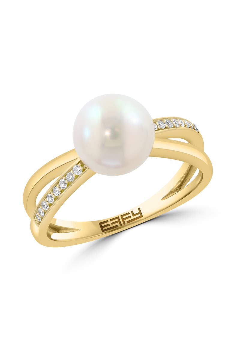 14K Yellow Gold Floating Freshwater Pearl Diamond Crossover Ring, Main, color, 14K Gold