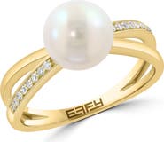 EFFY 14K Yellow Gold Floating Freshwater Pearl Diamond Crossover Ring