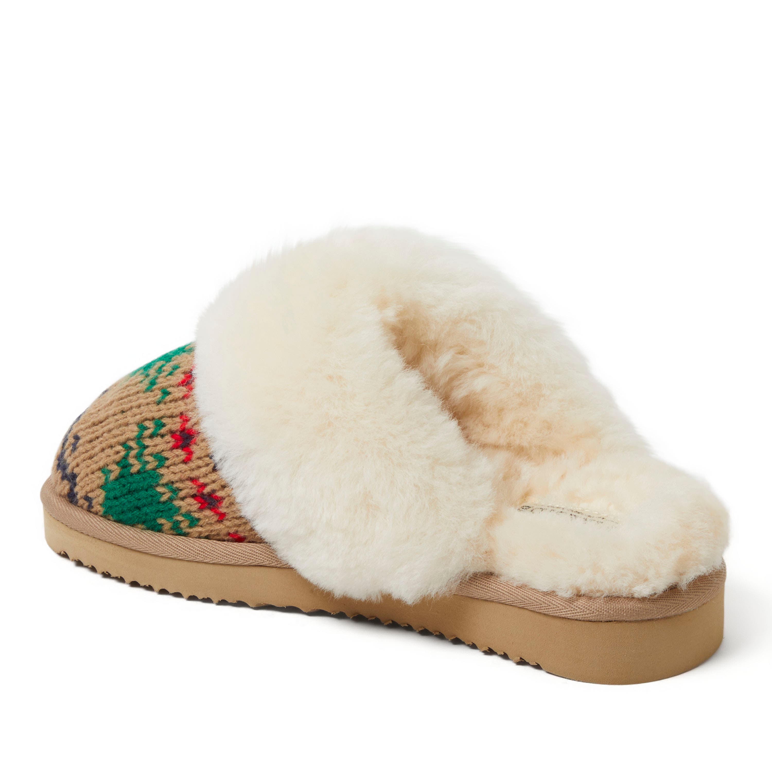DEARFOAMS Fireside Sydney Holiday Fair Isle Genuine Shearling Scuff Slipper, Alternate, color, 