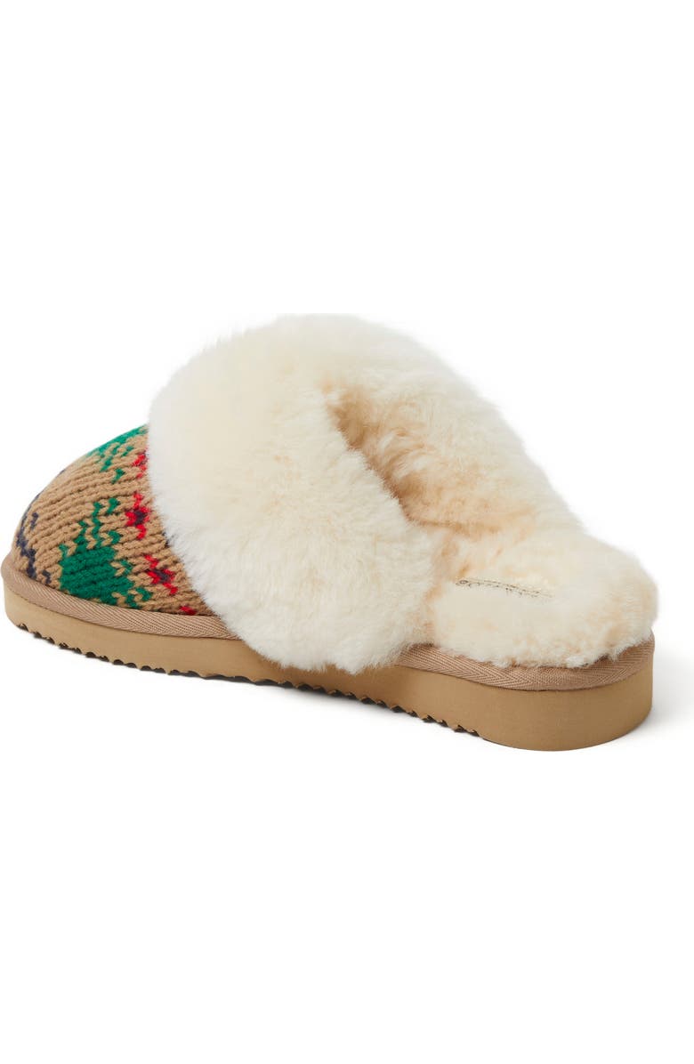 DEARFOAMS Fireside Sydney Holiday Fair Isle Genuine Shearling Scuff Slipper, Alternate, color,