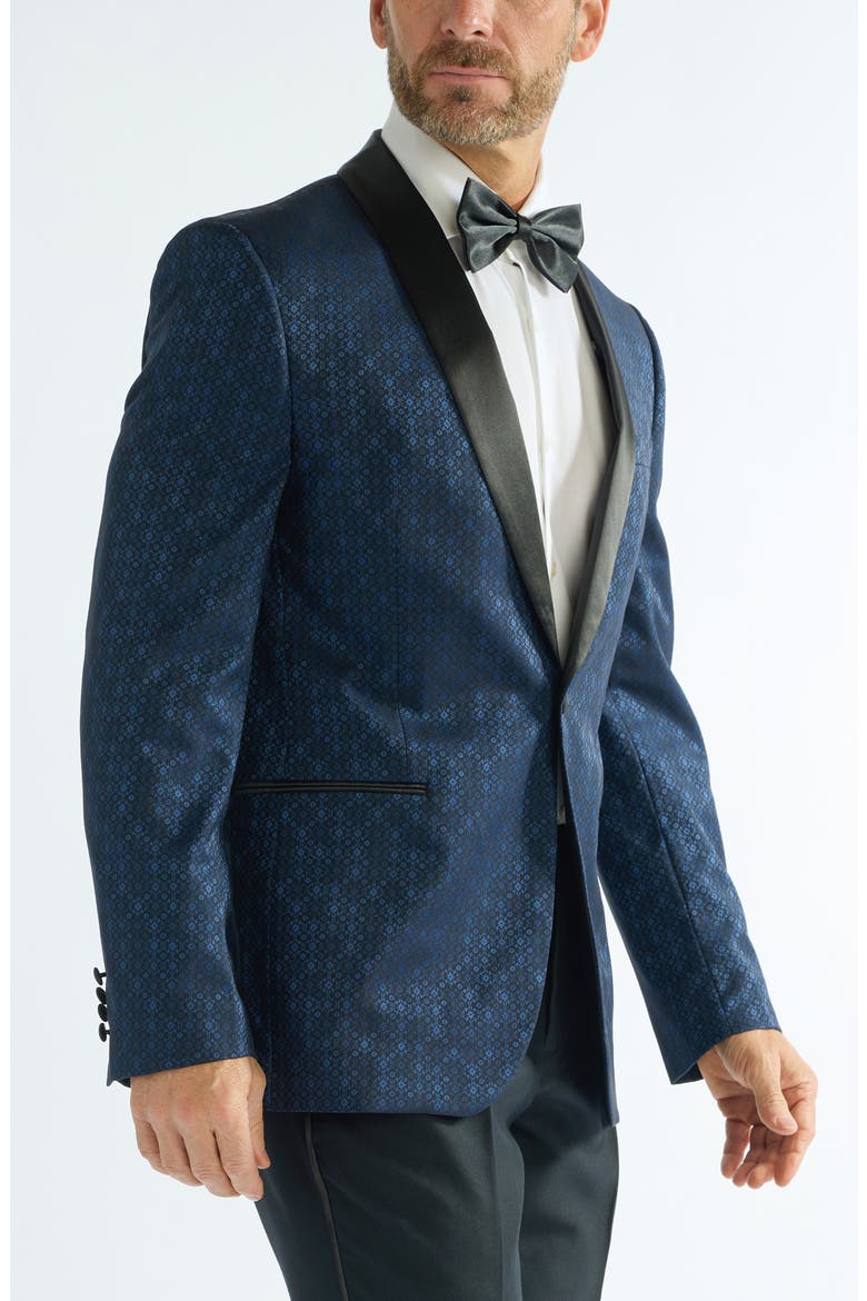 Floral Jacquard Evening Jacket, Alternate, color, NAVY