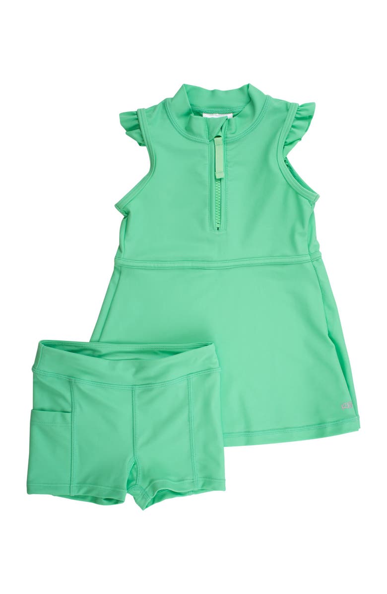 RuffleButts Girls UPF50+ Sleeveless Zip Ruffle Sleeve Active Dress, Main, color, Spring Bud