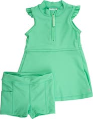 RuffleButts Girls UPF50+ Sleeveless Zip Ruffle Sleeve Active Dress