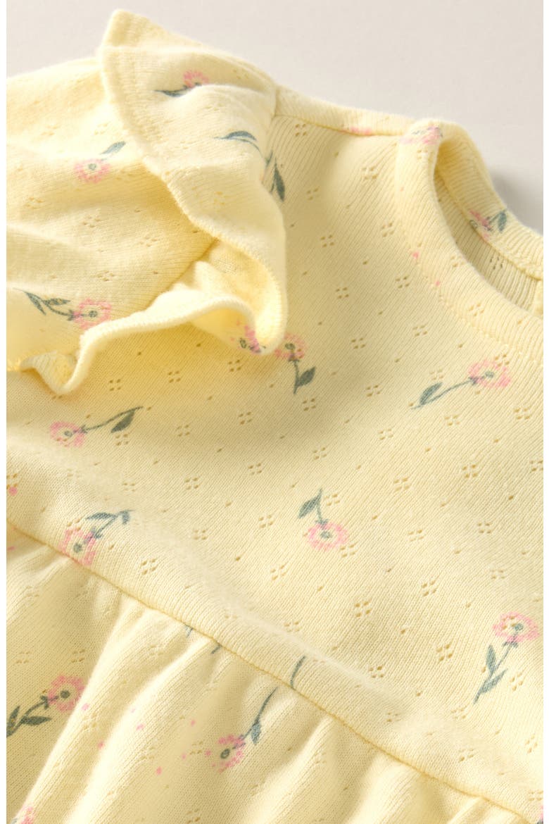Floral Print Pointelle Romper, Alternate, color, YELLOW CLOVER DANDELIONS