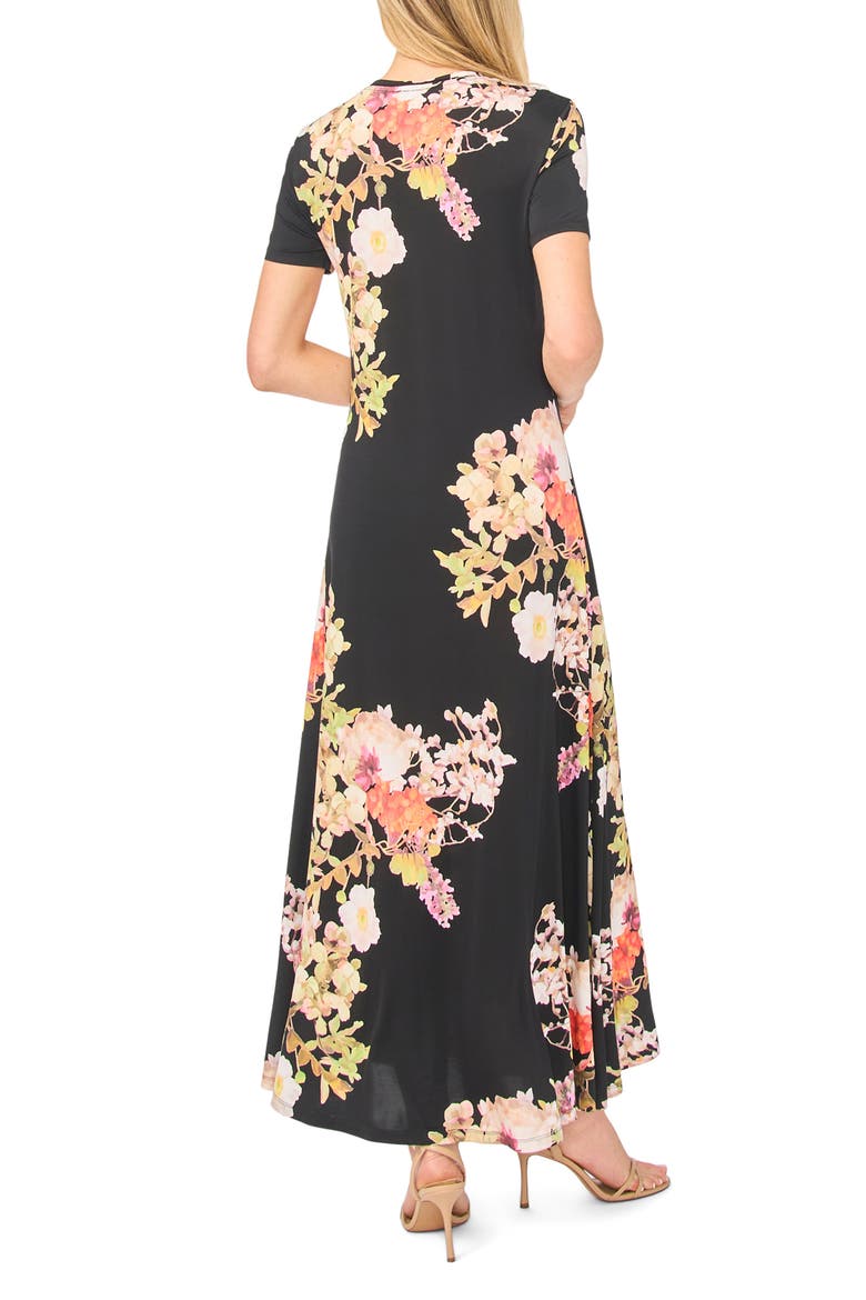 Theresa Floral T-Shirt Maxi Dress, Alternate, color, RICH BLACK