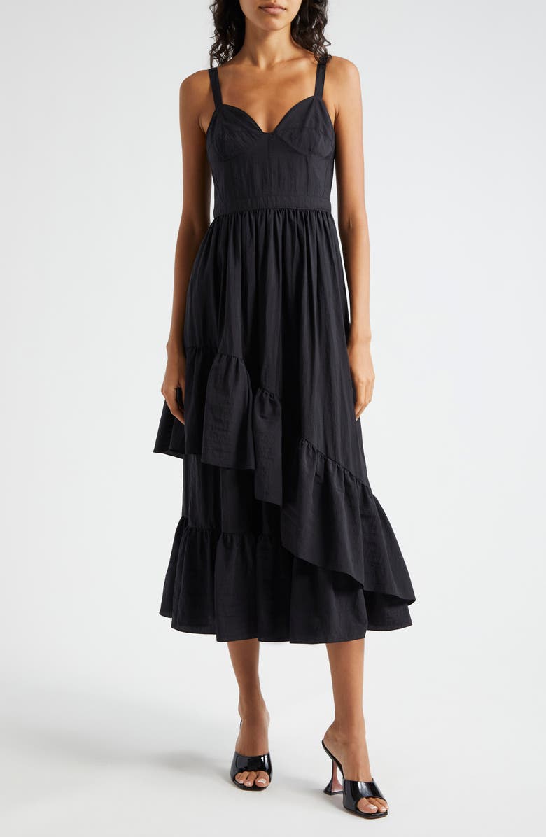 Cinq à Sept Amy Ruffle Asymmetric Dress, Main, color, Black