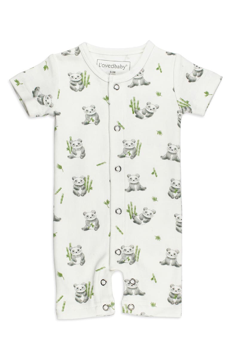 L'ovedbaby Baby Panda Short Sleeve Organic Cotton Romper, Main, color, 