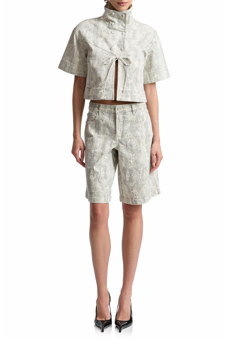 Python Print Short Sleeved Jacket, Alternate, color, ECRU PYTHON